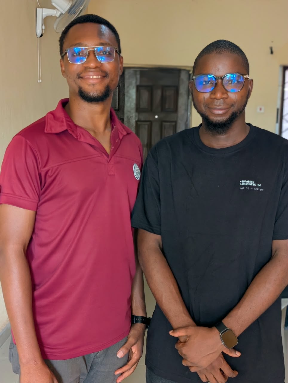 Rasheed with a colleague at the goodbye